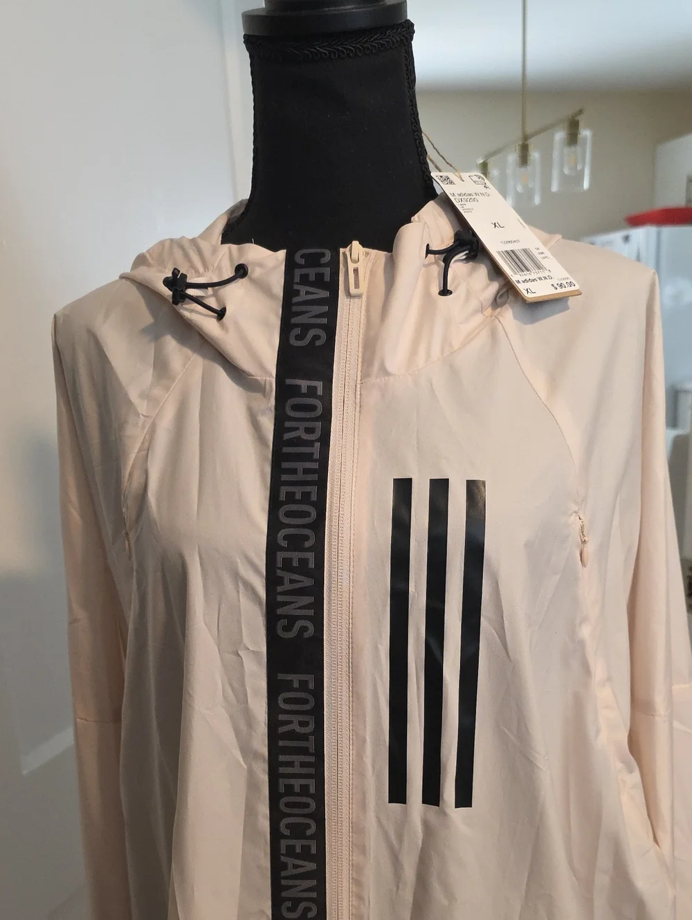 NWT ADIDAS Hooded Windbreaker with Black Stripe Detail XL